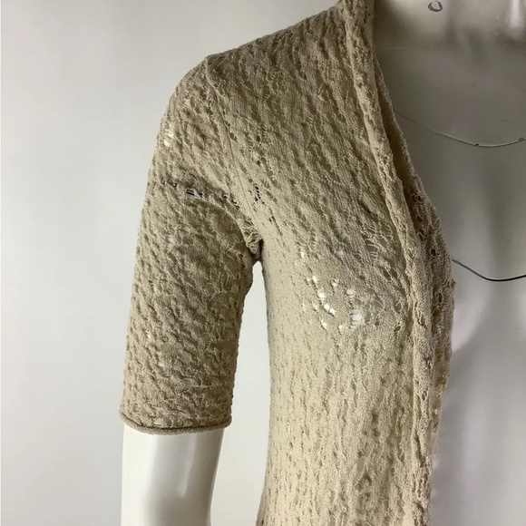 Eileen Fisher Sz XS 100% Wool Open Knit Lightweight Cardigan Tan Open Face - Picture 2 of 6